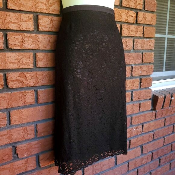 VTG Nine & Co Black Lace Pencil Skirt Sz 6 Knee Length Floral Lined Whimsigoth - Picture 2 of 13